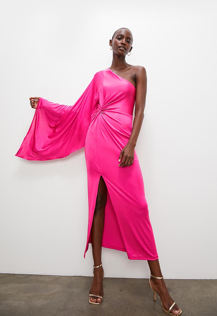 Superbalist - Asym slinky maxi with knot detail - pink