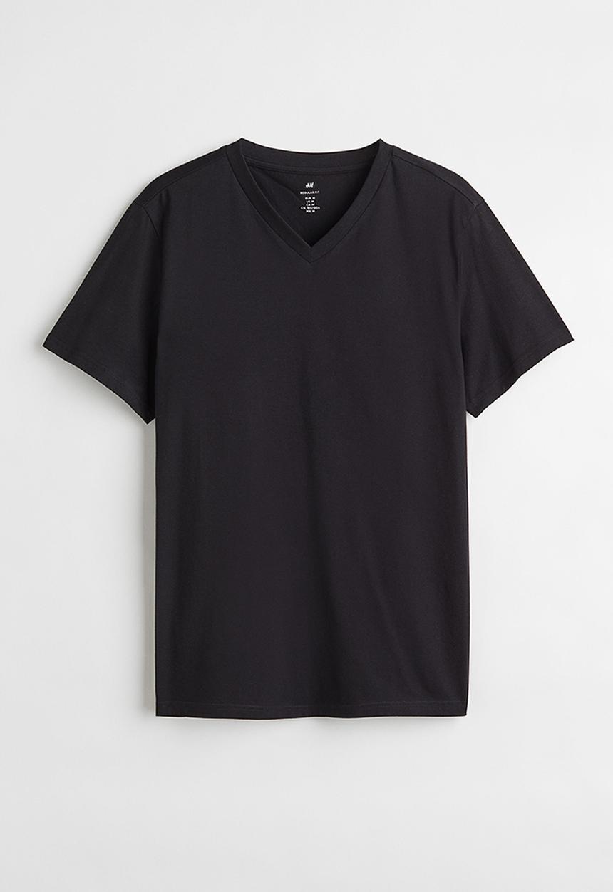 H&M - Regular fit v-neck T-shirt - black