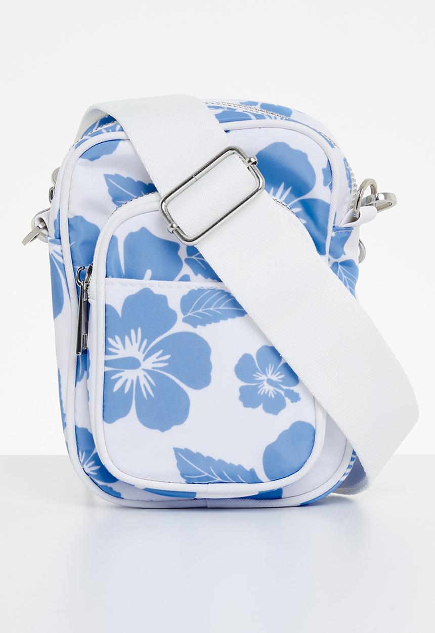 Rubi - Nellie camera cross body bag - retro hibiscus white/blue