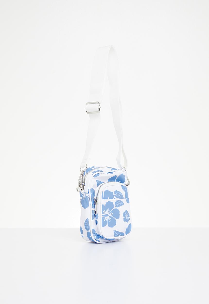 Rubi - Nellie camera cross body bag - retro hibiscus white/blue