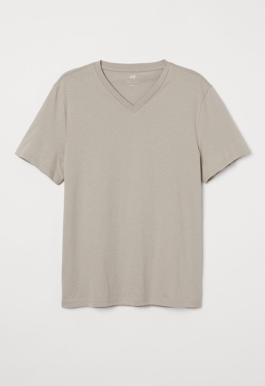 H&M - Regular fit v-neck T-shirt - greige