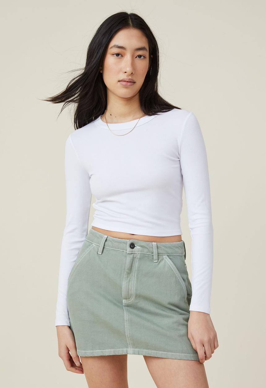 Cotton On - Staple rib long sleeve top - white