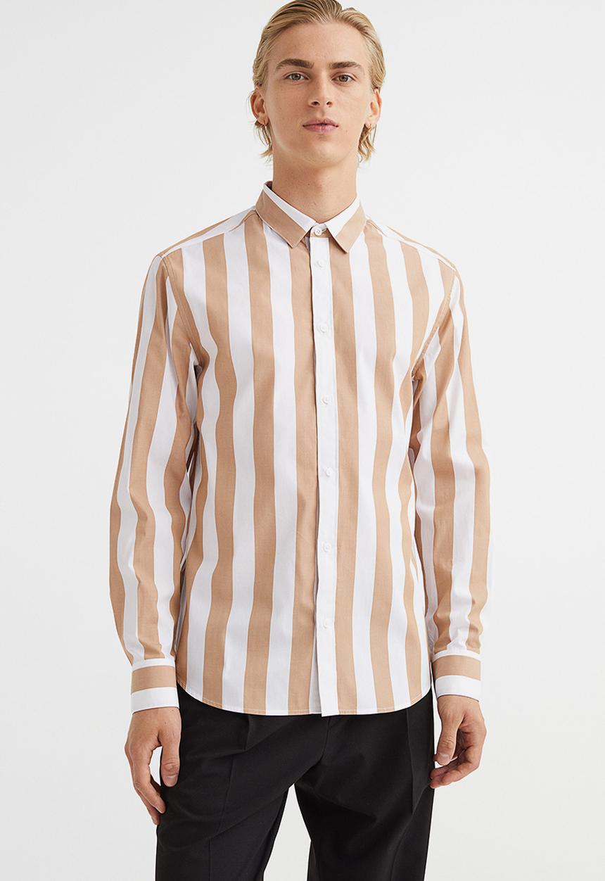 H&M - Regular fit shirt - beige/striped
