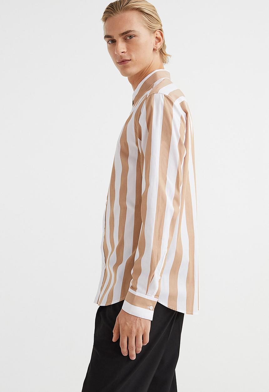 H&M - Regular fit shirt - beige/striped