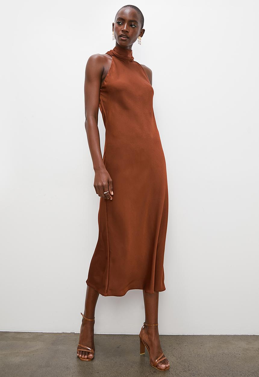 Superbalist - Satin halter midi dress - cherry mahogany