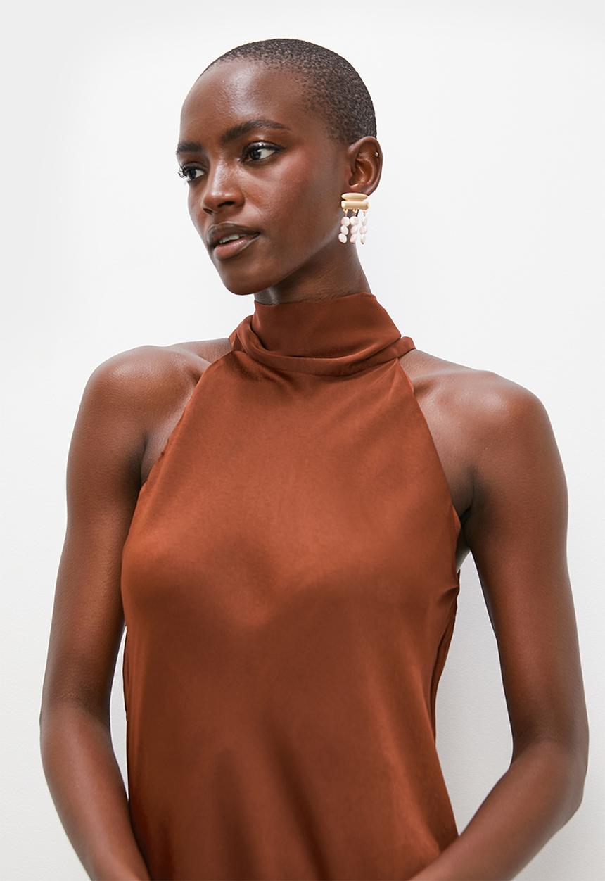 Superbalist - Satin halter midi dress - cherry mahogany