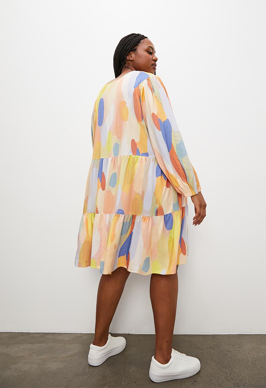 Superbalist - Short tiered dress - multi colour abstract1
