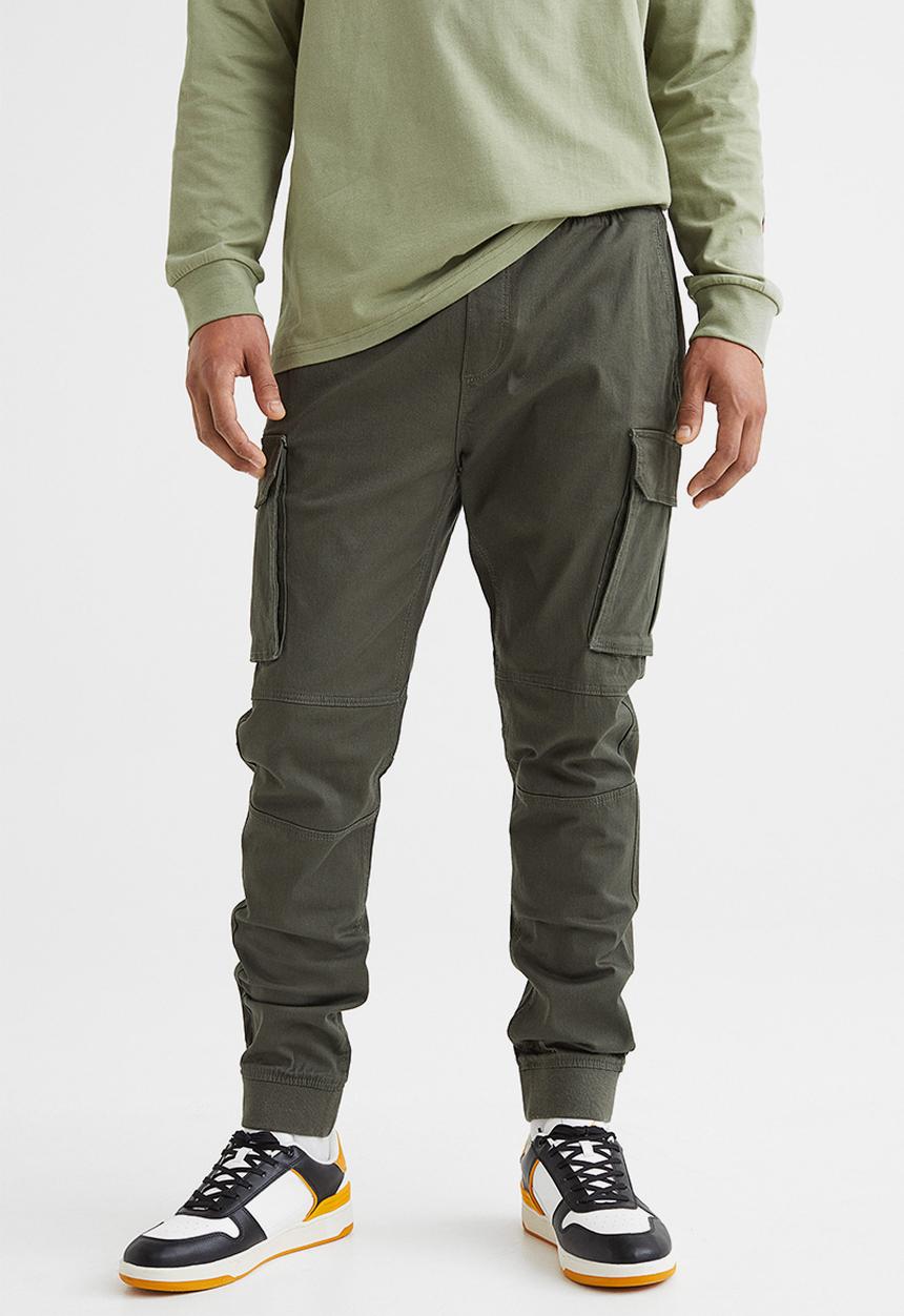 H&M - Skinny fit cargo joggers - khaki green