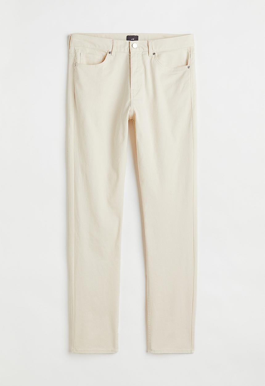 H&M - Slim fit cotton twill trousers - cream