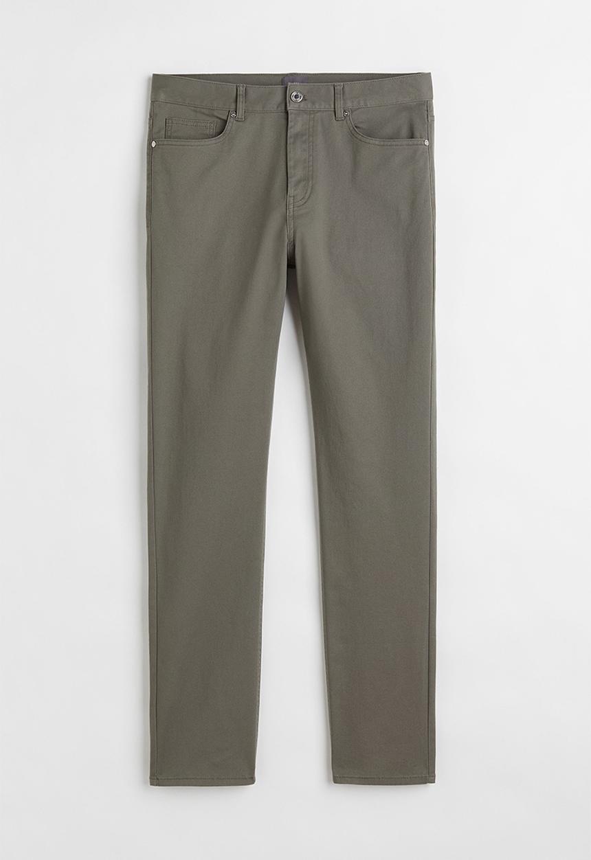 H&M - Slim fit cotton twill trousers - khaki green