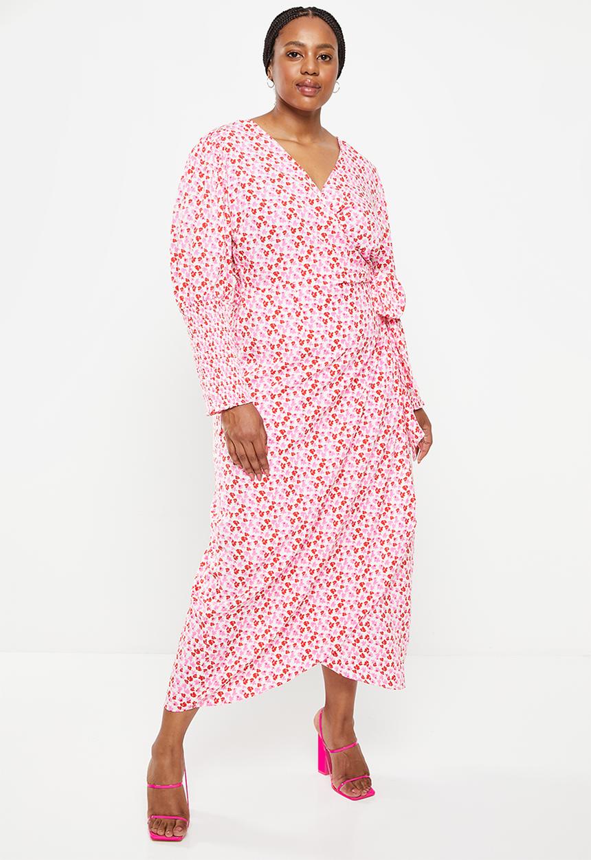 Glamorous - Plus ladies dress - white red pink floral