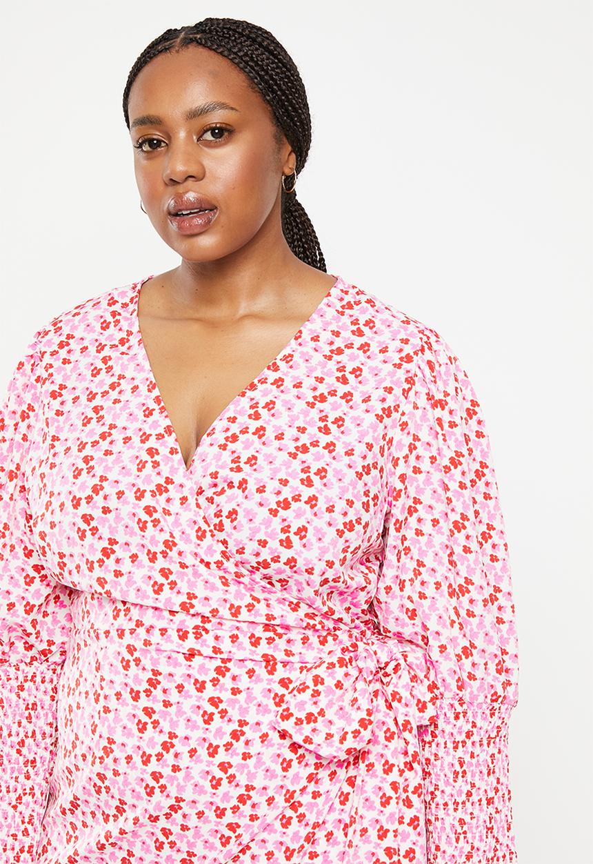 Glamorous - Plus ladies dress - white red pink floral