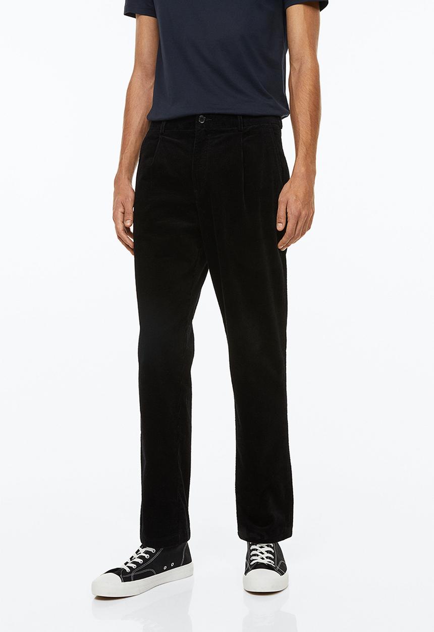 H&M - Regular fit corduroy trousers - black