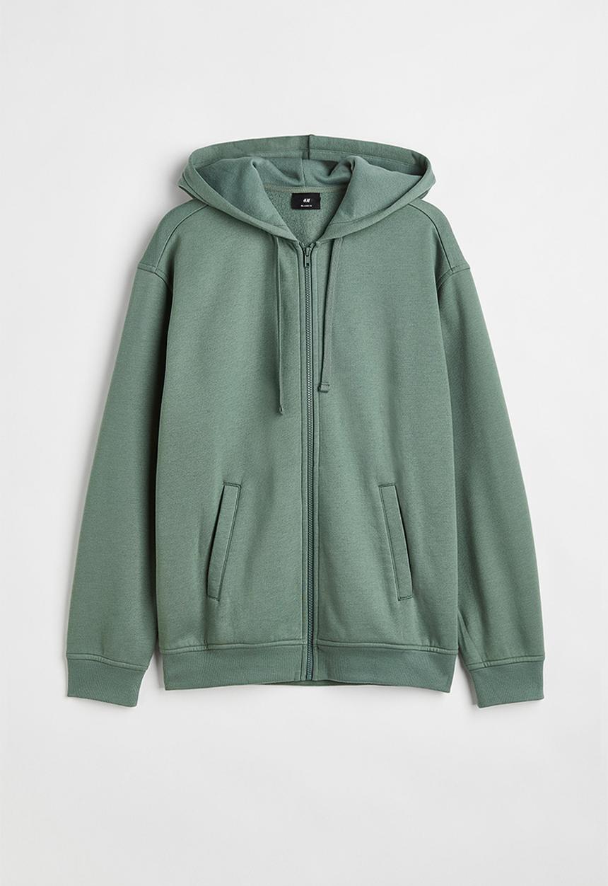 H&M - Relaxed fit zip-through hoodie - green