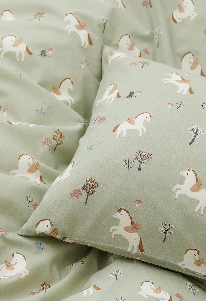 H&M - Patterned cotton duvet cover set - green/multi