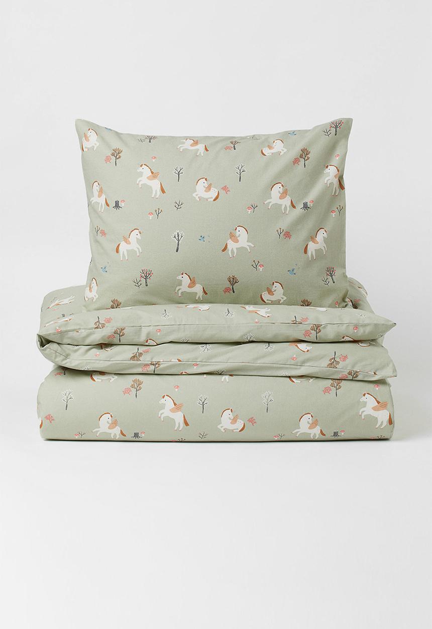 H&M - Patterned cotton duvet cover set - green/multi