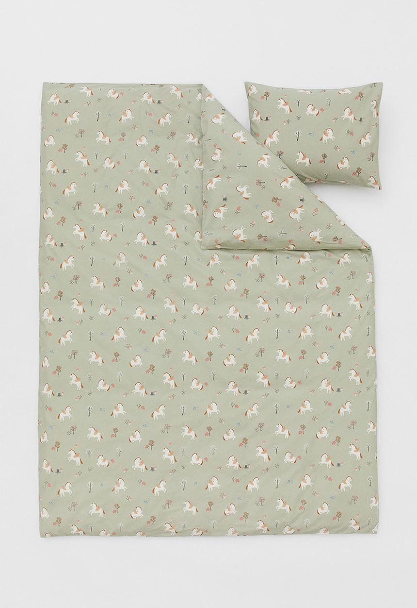 H&M - Patterned cotton duvet cover set - green/multi
