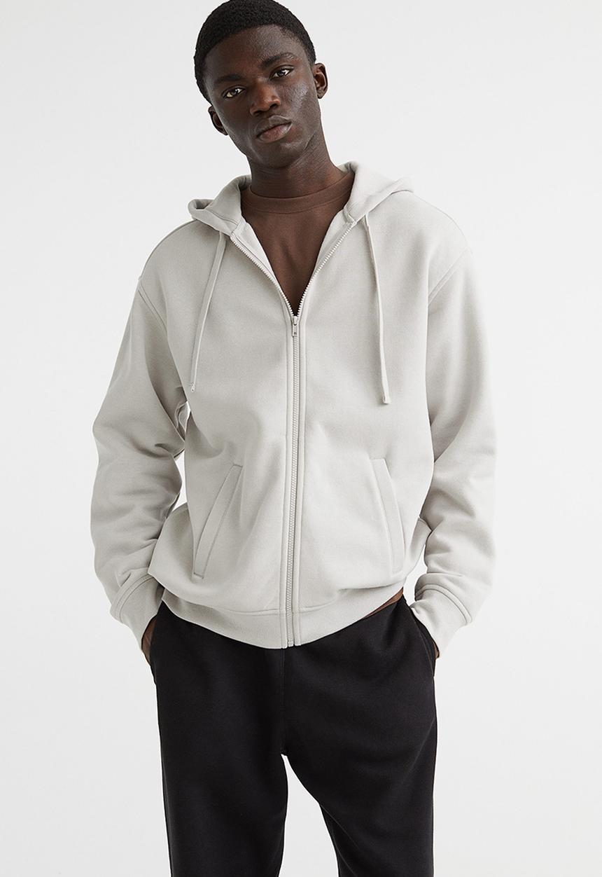 H&M - Relaxed fit zip-through hoodie - light greige 