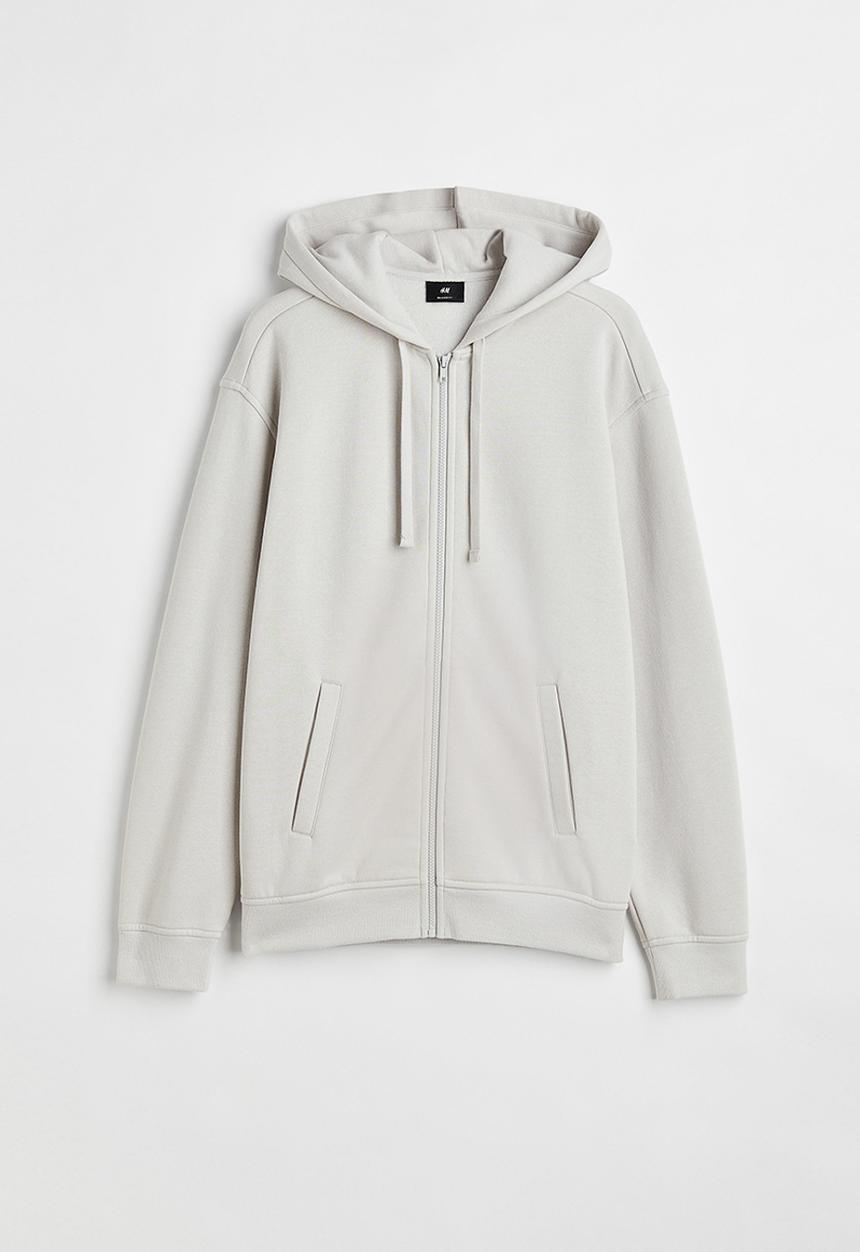 H&M - Relaxed fit zip-through hoodie - light greige 