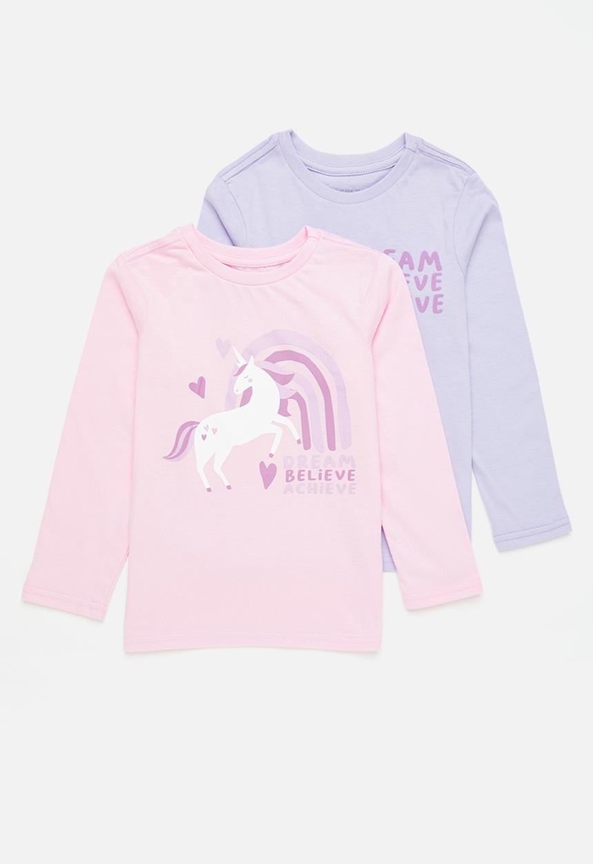 Superbalist - Girls 2 pack graphic tees - pink & lilac 