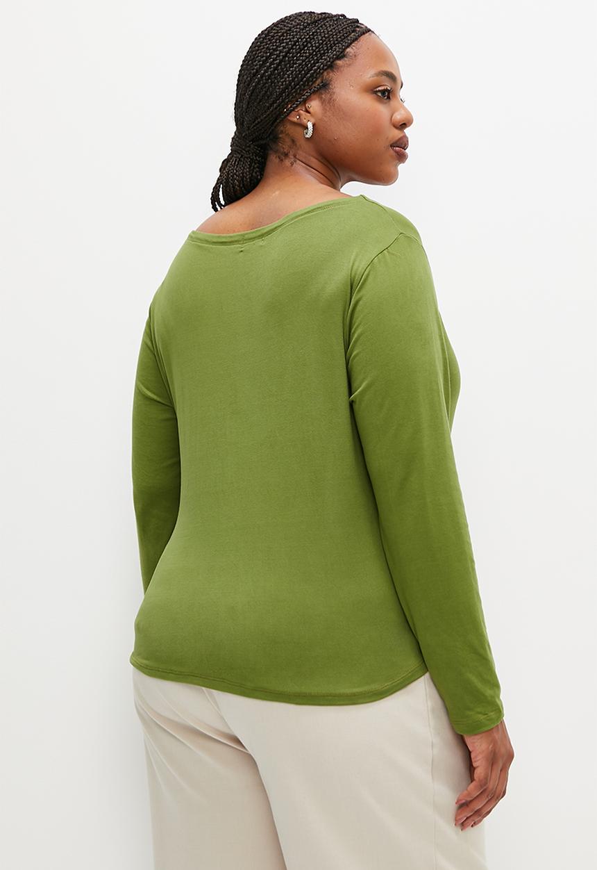 edit Plus - Slant sleeve side gather tee - khaki