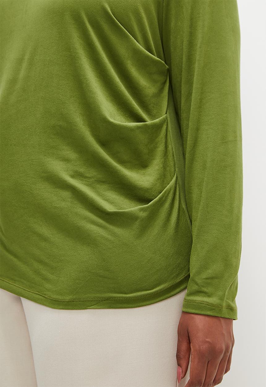 edit Plus - Slant sleeve side gather tee - khaki