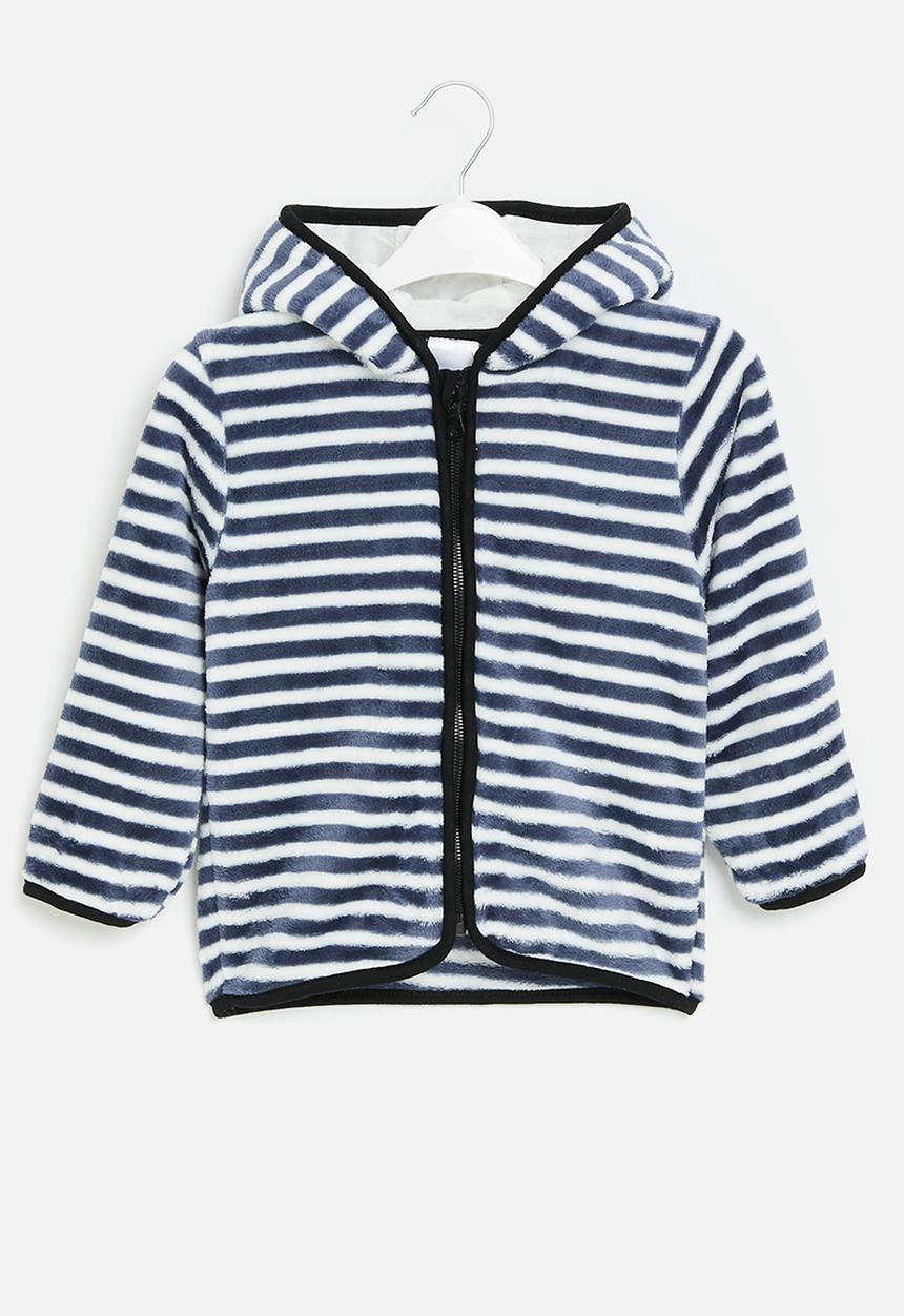 Pop Candy - Girls teddy hooded jacket - navy & white