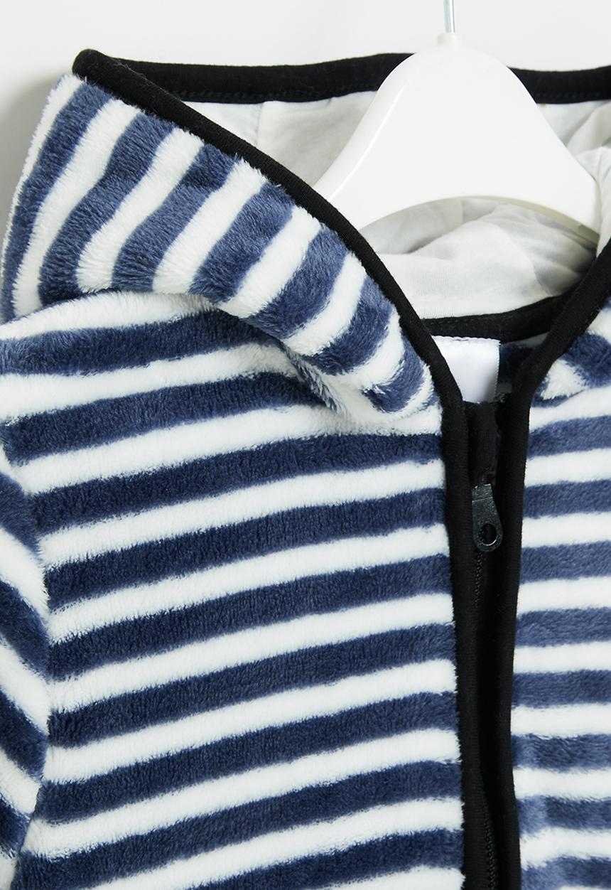 Pop Candy - Girls teddy hooded jacket - navy & white