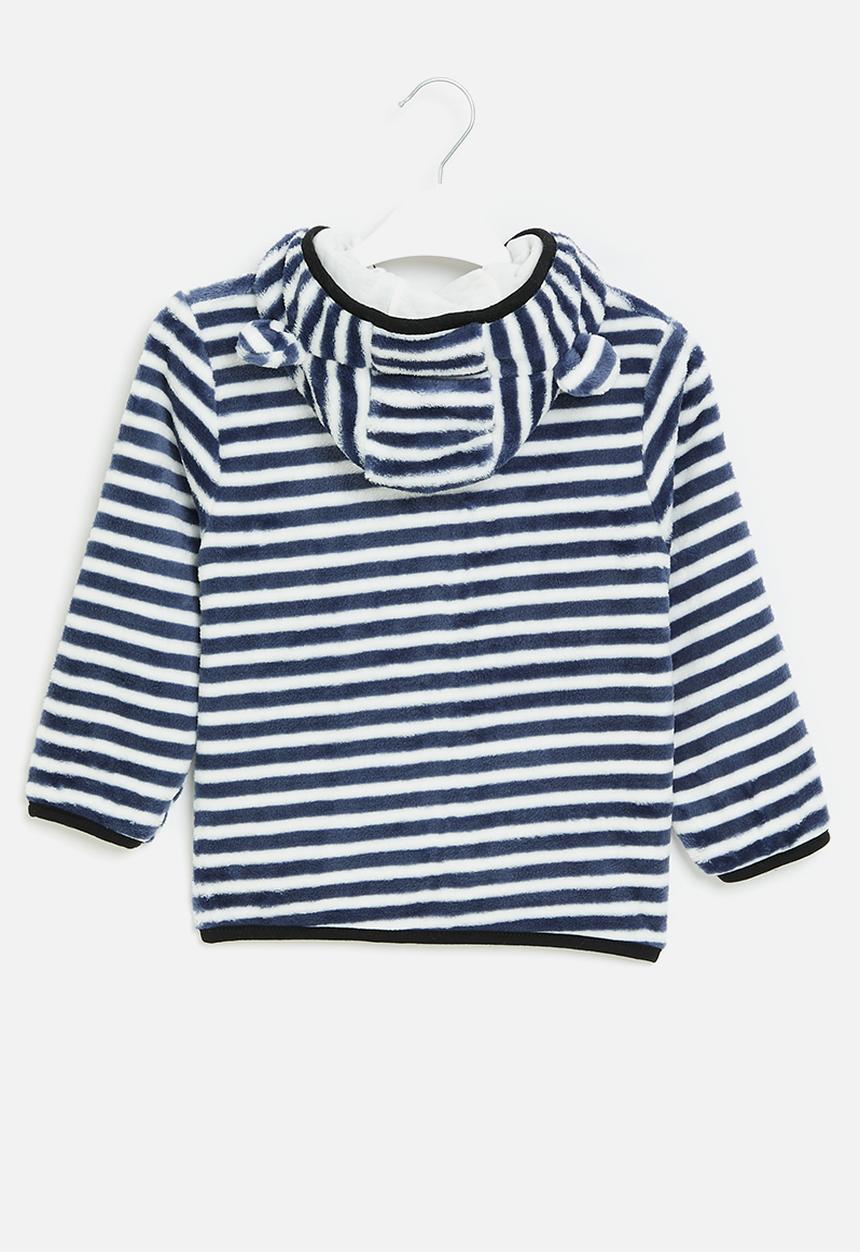 Pop Candy - Girls teddy hooded jacket - navy & white
