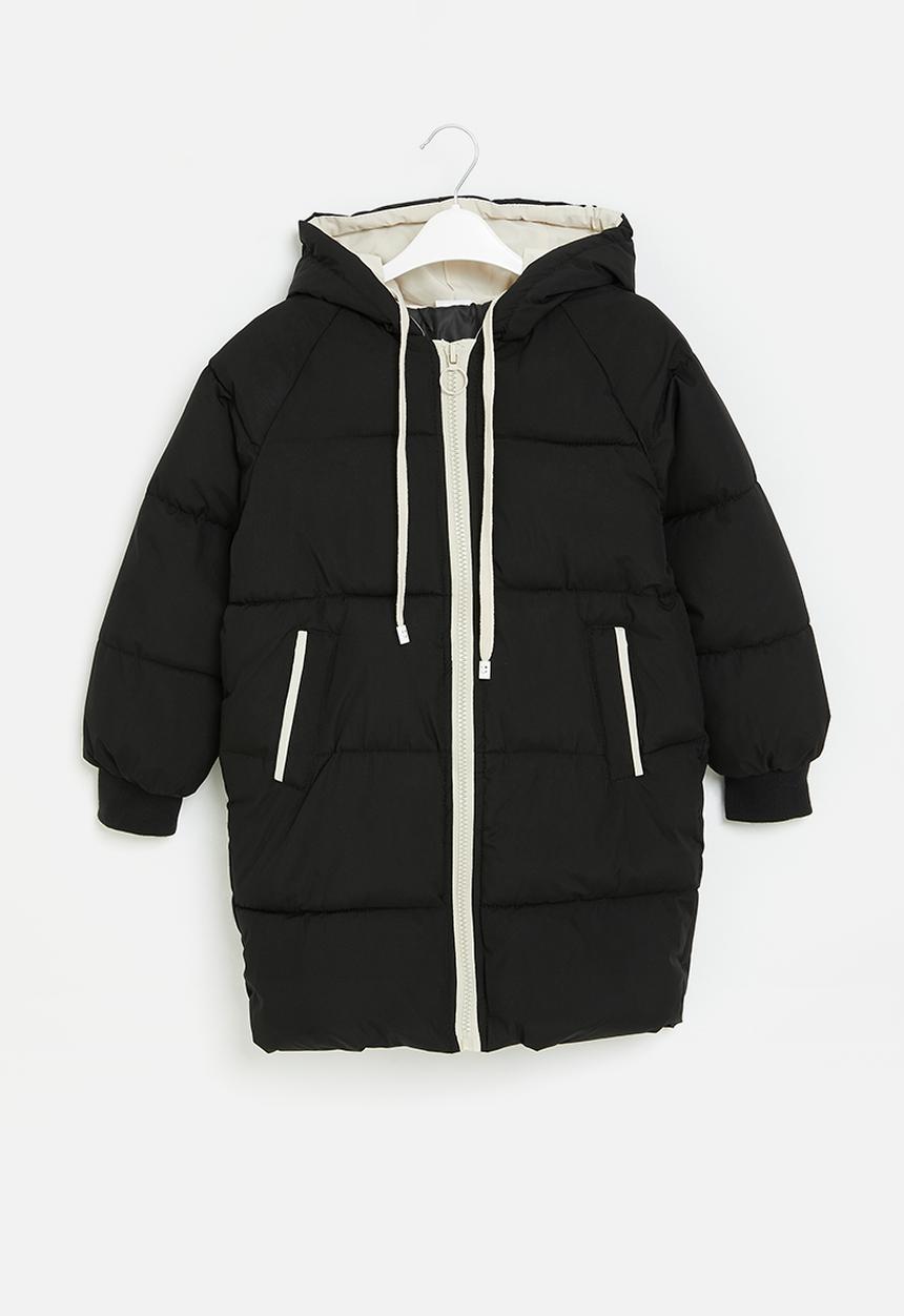 Pop Candy - Zip through unisex midi puffer - black