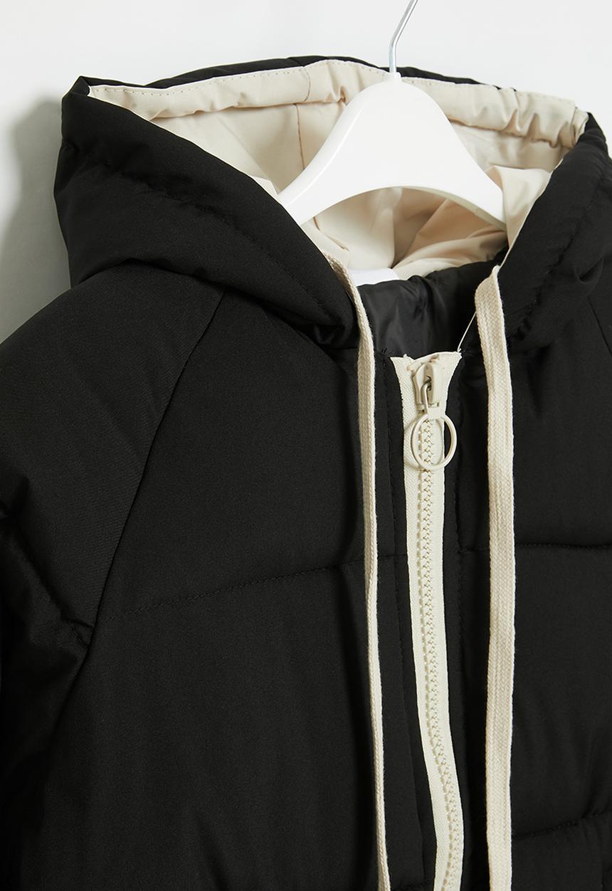Pop Candy - Zip through unisex midi puffer - black