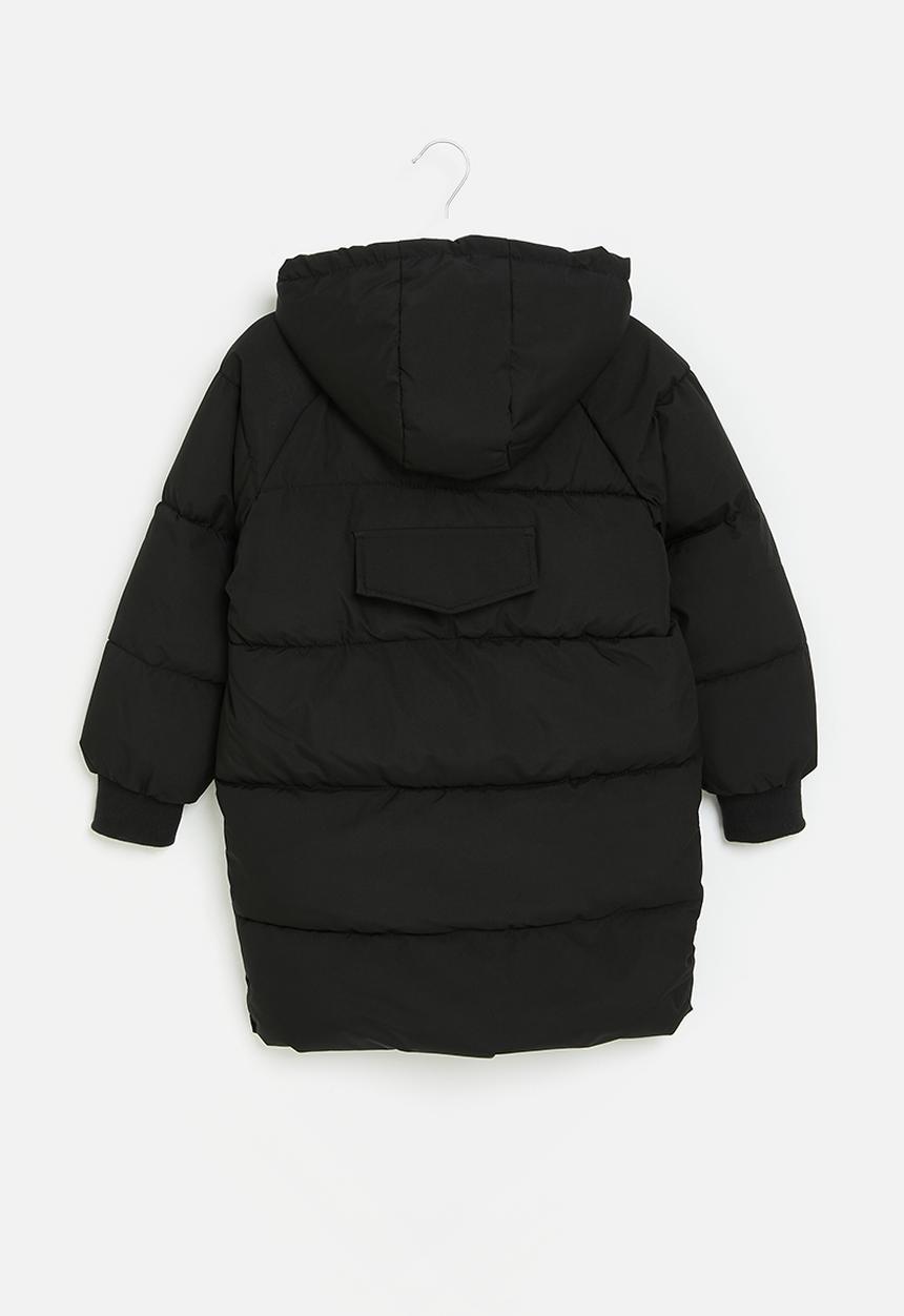 Pop Candy - Zip through unisex midi puffer - black