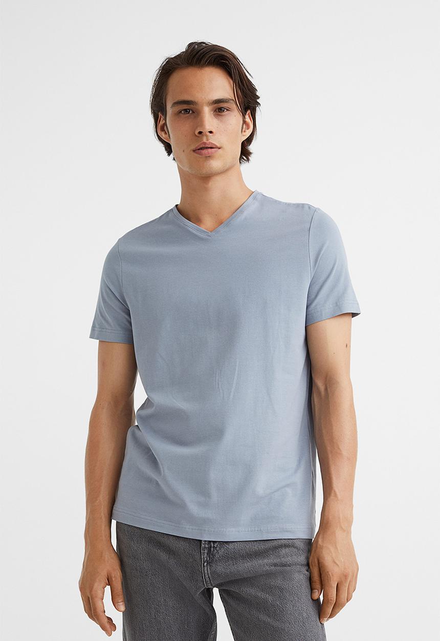 H&M - Slim fit v-neck T-shirt - steel blue