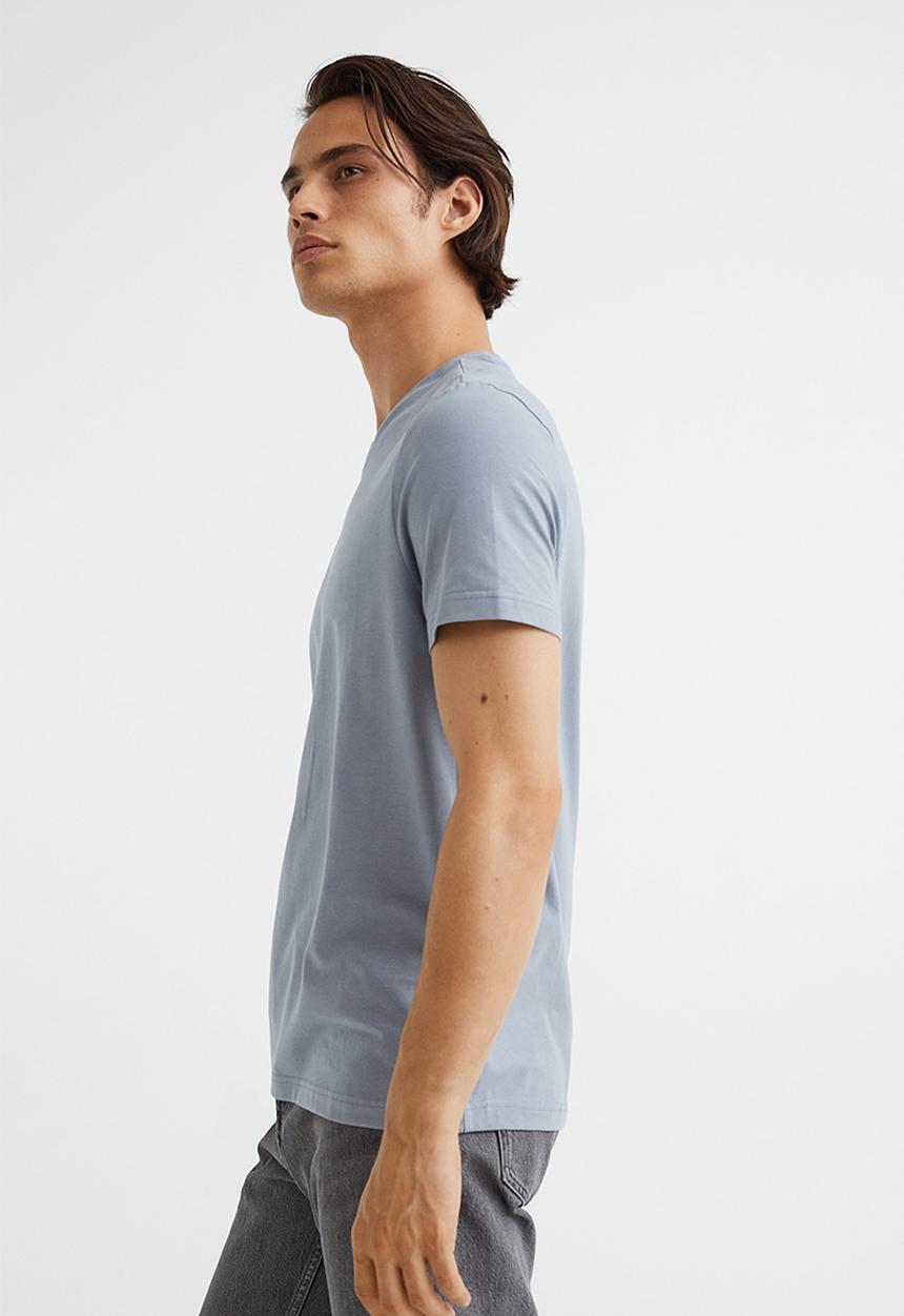 H&M - Slim fit v-neck T-shirt - steel blue