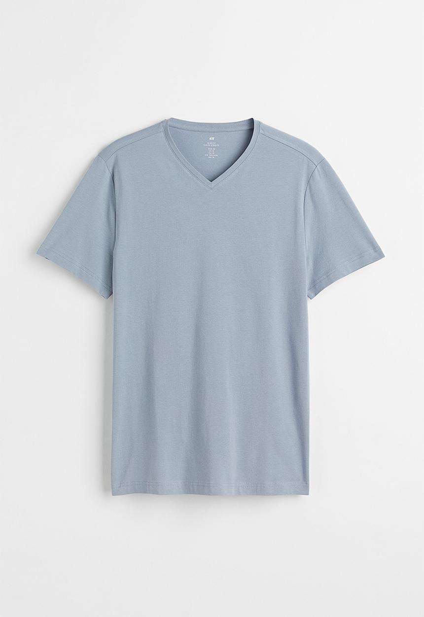 H&M - Slim fit v-neck T-shirt - steel blue