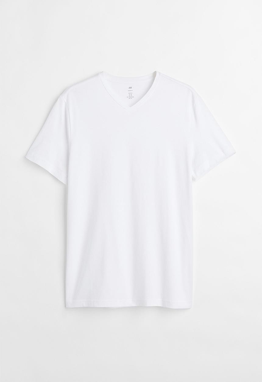 H&M - Slim fit v-neck T-shirt - white