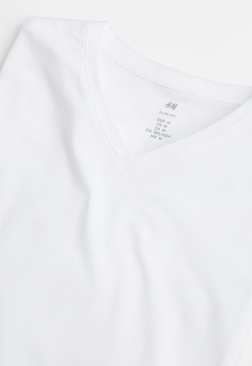 H&M - Slim fit v-neck T-shirt - white