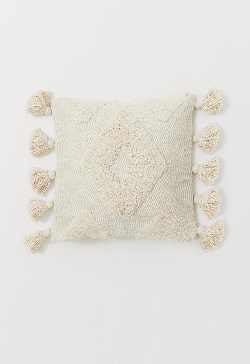 H&M - Cushion cover with tassels - beige