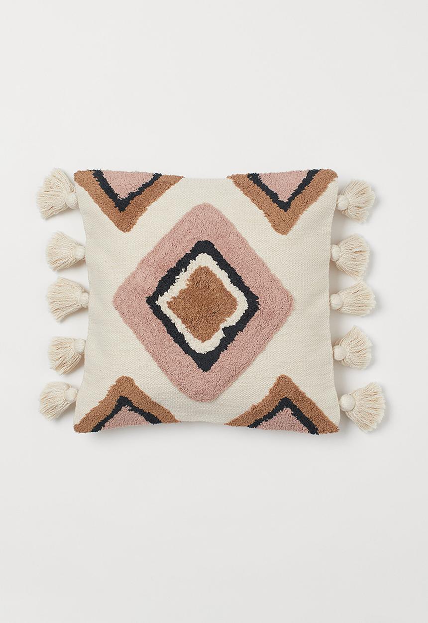 H&M - Cushion cover with tassels - beige/multi
