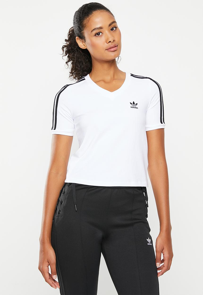 adidas Originals - V neck cropped tee - black