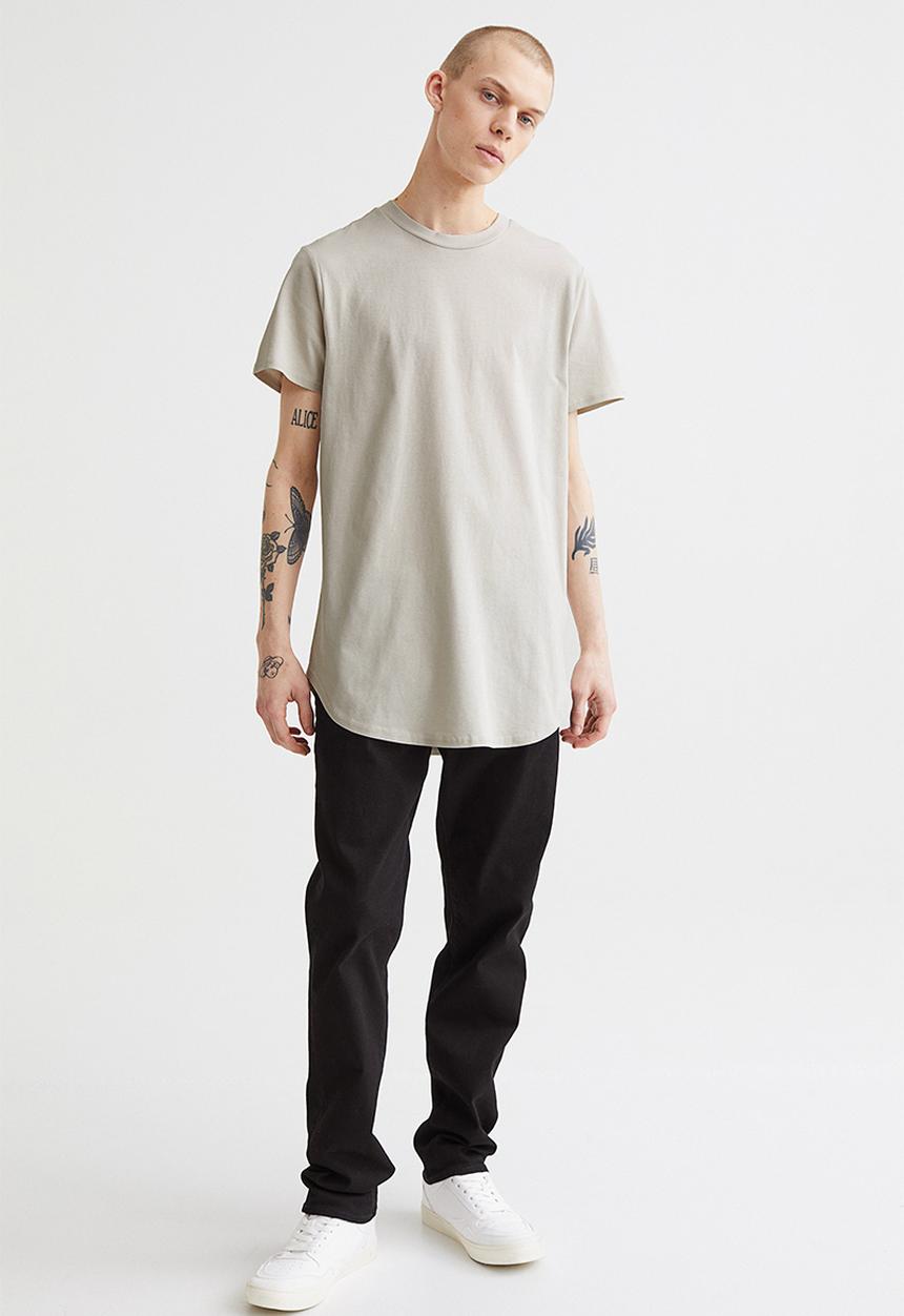 H&M - T-shirt long fit - light greige