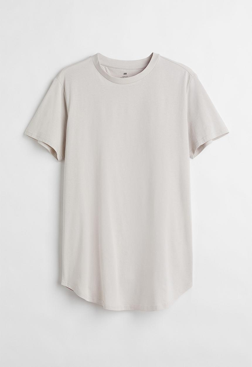 H&M - T-shirt long fit - light greige