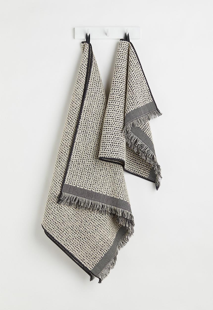 H&M - Textured cotton hand towel - beige/multi