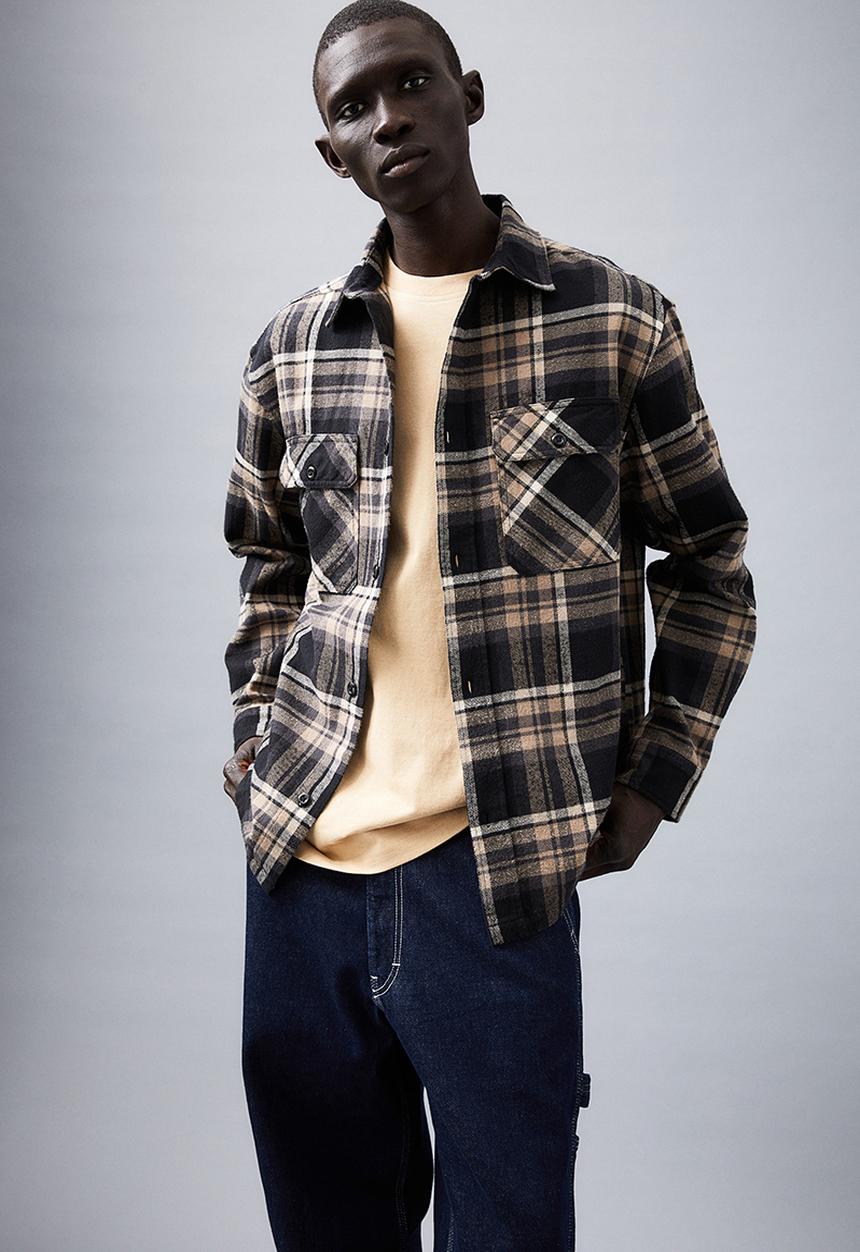 H&M - Relaxed fit overshirt - black/checked