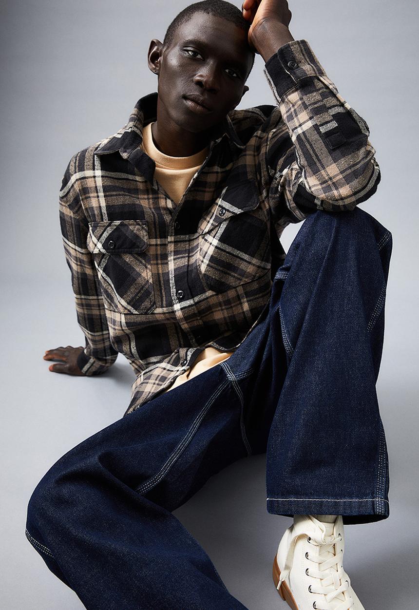 H&M - Relaxed fit overshirt - black/checked
