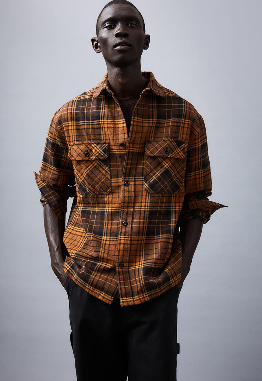 H&M - Relaxed fit overshirt - brown/checked