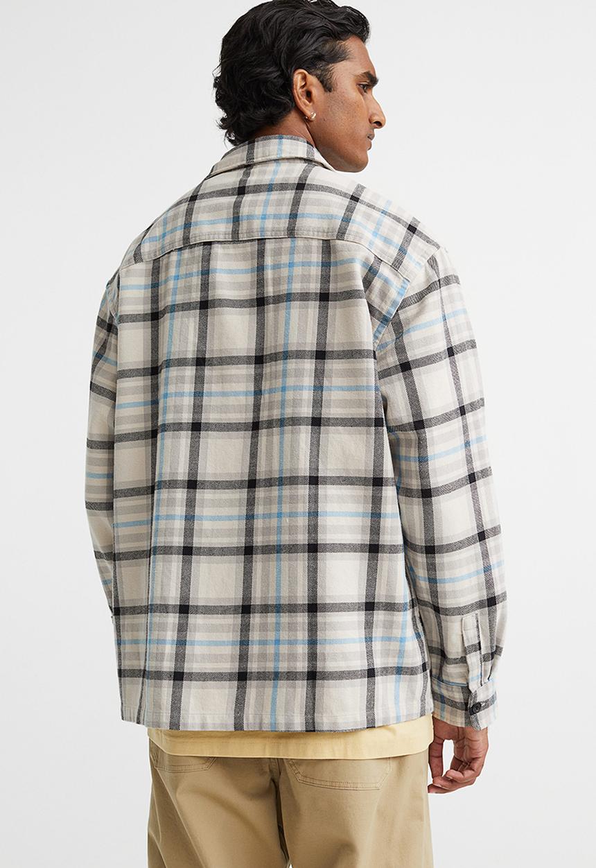 H&M - Relaxed fit overshirt - light beige/checked