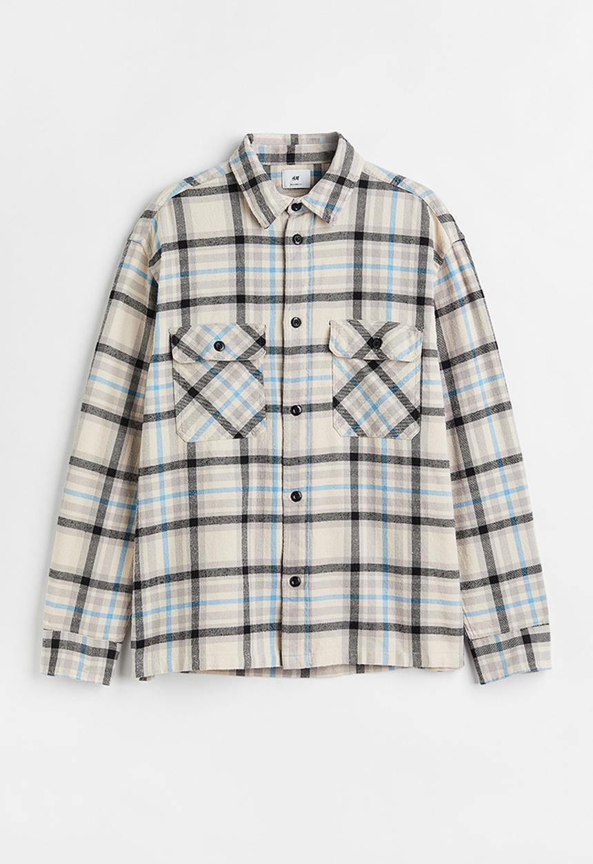 H&M - Relaxed fit overshirt - light beige/checked