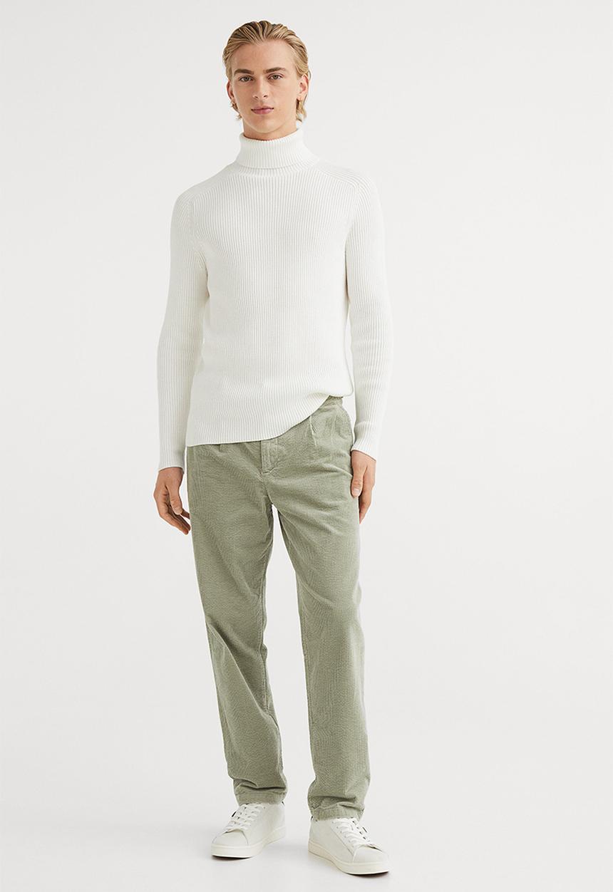 H&M - Regular fit corduroy trousers - light khaki green