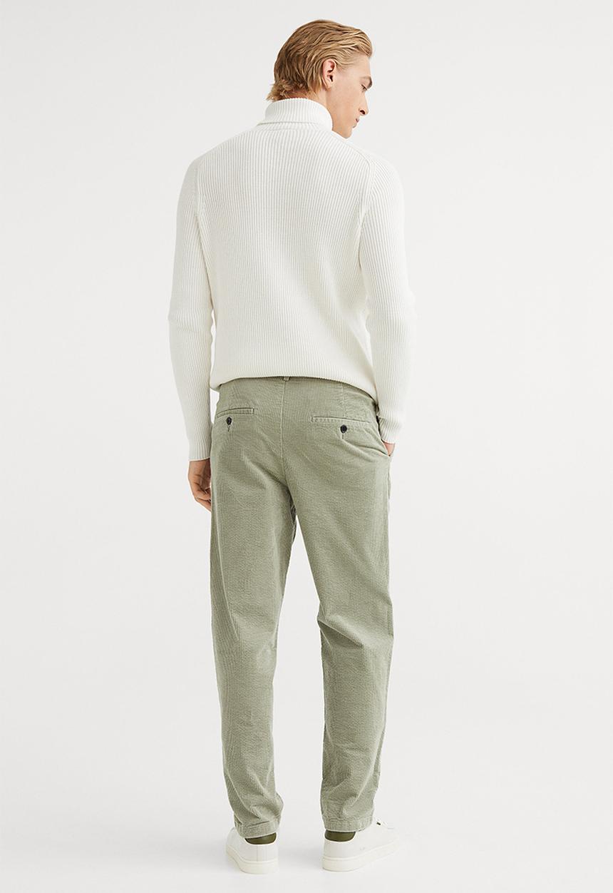 H&M - Regular fit corduroy trousers - light khaki green